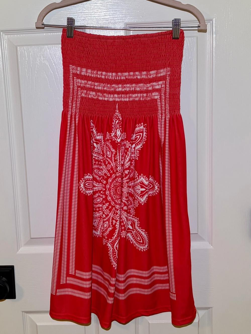 Venus Coral Red Orange Smocked Top Printed Short Sundress. Med / Large - Picture 3 of 5
